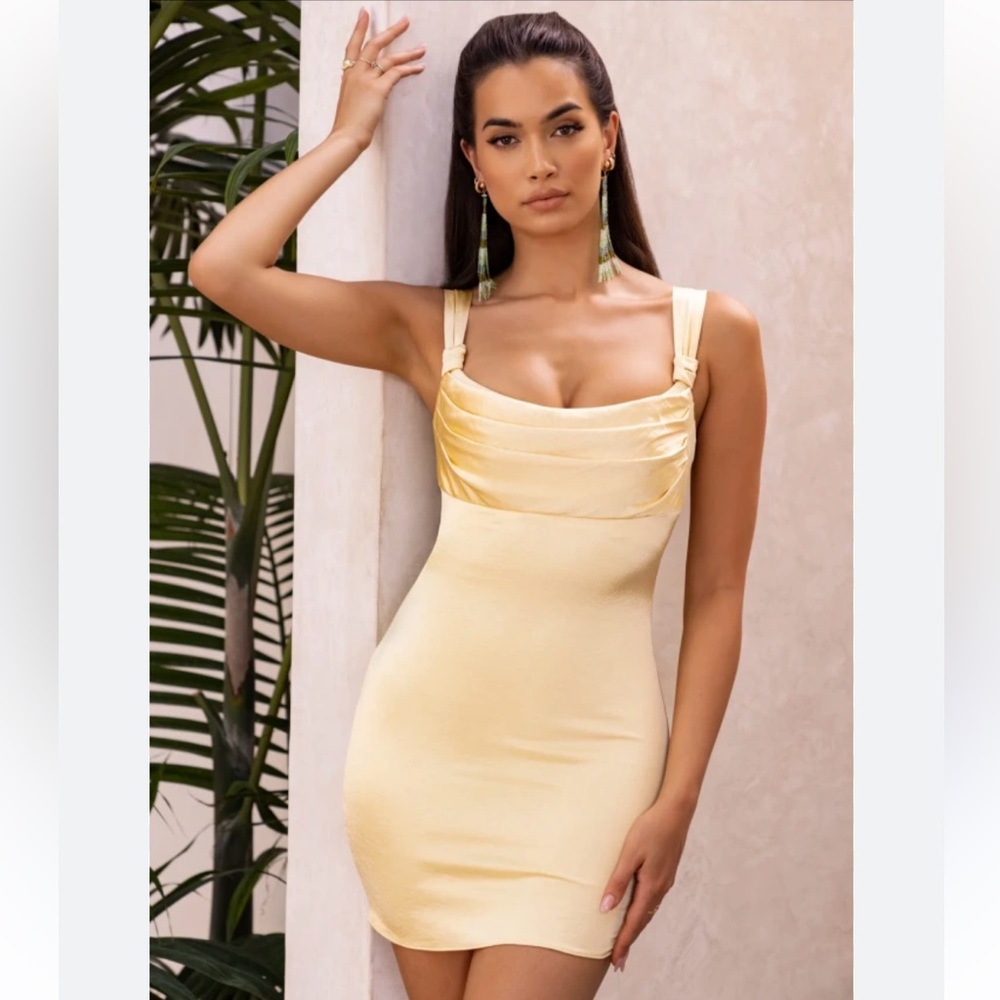 Oh Polly Yellow Knot A Mirage satin Mini Dress - Picture 5 of 9